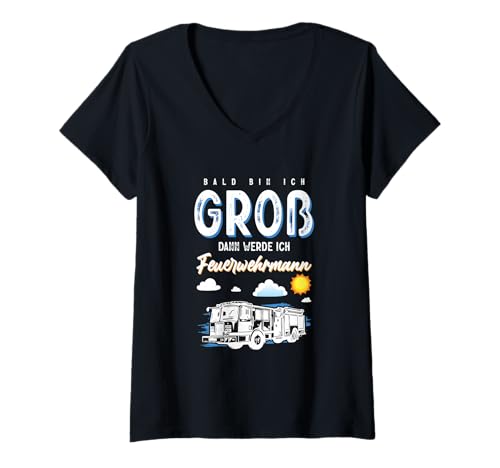 Damen Bald Feuerwehrmann Großer Bruder Lustiges Shirt T-Shirt mit V-Ausschnitt von Feuerwehr Familie Großer Bruder Zukunft Held