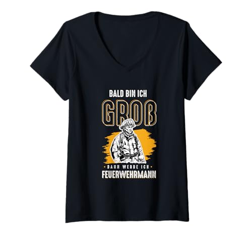 Damen Bald Feuerwehrmann Großer Bruder Lustiges Shirt T-Shirt mit V-Ausschnitt von Feuerwehr Familie Großer Bruder Zukunft Held