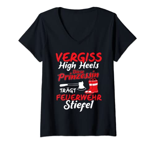 Damen Feuerwehrfrau Feuerwehrstiefel Spruch Feuerwehr Geschenk T-Shirt mit V-Ausschnitt Damen Feuerwehrfrau Feuerwehrstiefel Spruch Feuerwehr Geschenk T-Shirt mit V-Ausschnitt von Feuerwehr Feuerwehrauto Geschenkideen & Mehr