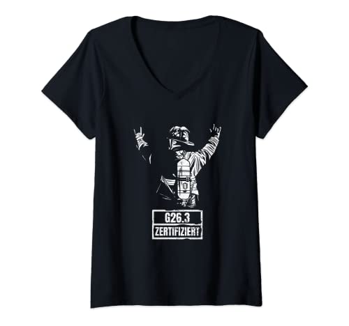 Damen Feuerwehr AGT G26.3 zertifiziert Feuerwehr Atemschutz T-Shirt mit V-Ausschnitt von Feuerwehr Feuerwehrfrau Feuerwehrmann AGT Geschenk