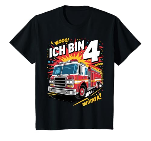 Kinder Ich bin 4 Feuerwehr Geburtstag Tatütata Kinder Design T-Shirt von Feuerwehr Geburtstag Junge 4 Jahre Tatütata
