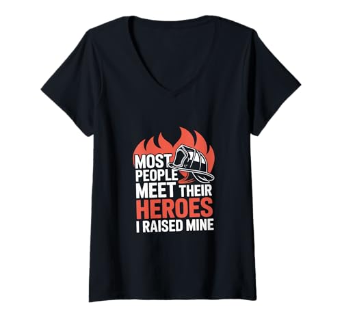 Damen Most People Meet Their Heroes I Raised Mine T-Shirt mit V-Ausschnitt Damen Most People Meet Their Heroes I Raised Mine T-Shirt mit V-Ausschnitt von Feuerwehr Helm Flammen Helden Elternstolz