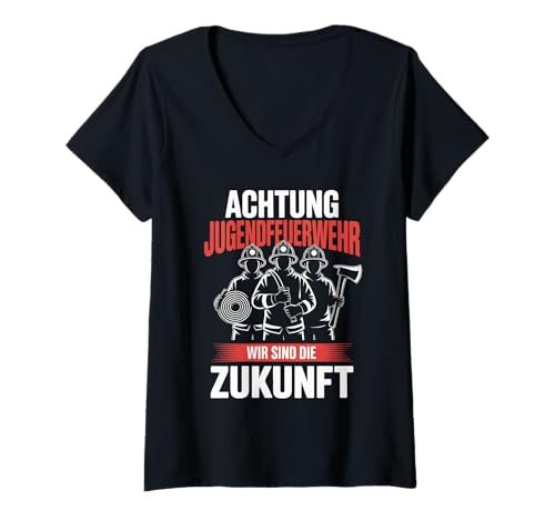 Damen Achtung Jugendfeuerwehr Wir Sind Die Zukunft T-Shirt mit V-Ausschnitt Damen Achtung Jugendfeuerwehr Wir Sind Die Zukunft T-Shirt mit V-Ausschnitt von Feuerwehr Jugend Feuerwehr Zukunft Team