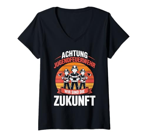 Damen Achtung Jugendfeuerwehr Wir Sind Die Zukunft T-Shirt mit V-Ausschnitt Damen Achtung Jugendfeuerwehr Wir Sind Die Zukunft T-Shirt mit V-Ausschnitt von Feuerwehr Jugend Feuerwehr Zukunft Team