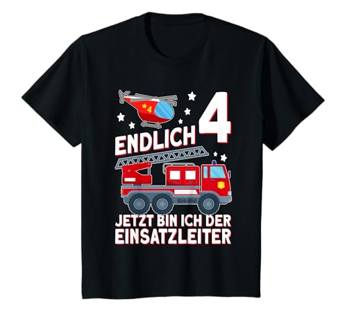 Endlich 4 Jetzt bin ich Einsatzleiter Kinder Feuerwehrmann T-Shirt Endlich 4 Jetzt bin ich Einsatzleiter Kinder Feuerwehrmann T-Shirt von Feuerwehr Kinder Geburtstag Endlich 4 Geschenk