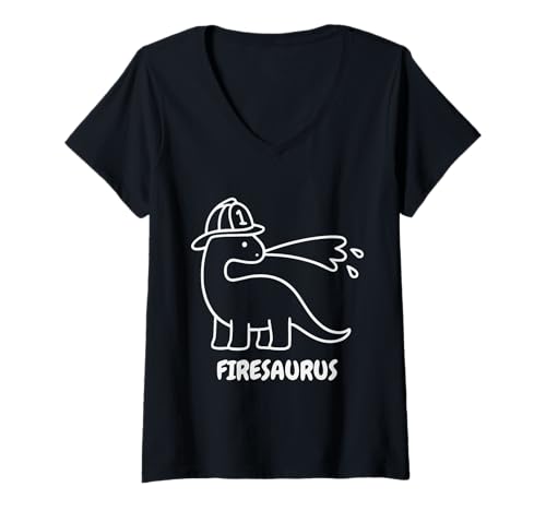 Damen Firesaurus Rex Feuerwehrmann Feuerwehrmann T-Shirt mit V-Ausschnitt von Feuerwehrmänner Day Designs