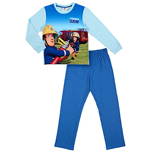 Feuerwehrmann-Sam Jungen Schlafanzug Pyjama Feuerwehrauto (Hellblau, 116) von Feuerwehrmann-Sam