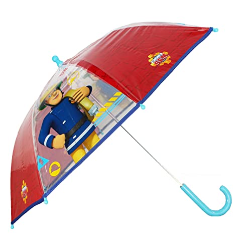 Feuerwehrmann Sam Stockschirm | rot-transparent Kinder Regenschirm, 61 cm von Vadobag