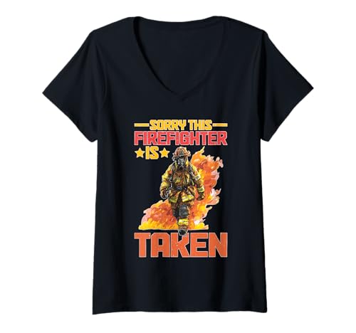 Damen Sorry This Firefighter is Taken Beziehung Liebe T-Shirt mit V-Ausschnitt Damen Sorry This Firefighter is Taken Beziehung Liebe T-Shirt mit V-Ausschnitt von Feuerwehrmann und Partner genommen
