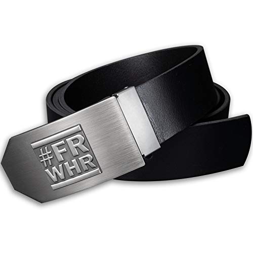 Echt-Leder Gürtel | "#FRWHR"-Signet Edelstahl-Schnalle versch. Designs | schwarz braun | hochwertig Geschenk-Box TOP Verarbeitung | 110 cm kürzbar | Feuerwehr-Accessiore (Schnalle "Classic", schwarz) von Feuerwehrstore