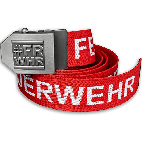 Feuerwehr-Gürtel | #FRWHR Emblem Flaschenöffner in Gürtel-Schnalle | Feuerwehr rot weiß | universal verstellbar 150cm | Männer Herren Frauen Damen Kinder | Einsatz Koppel | Geschenk Freizeit von Feuerwehrstore