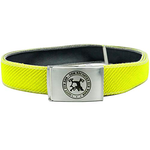Feuerwehr-Gürtel aus echtem Lösch-Schlauch Material Einsatz-Koppel | Motiv Gott zur Ehr Signet | kürzbar stufenlos verstellbar | orange gelb rot weiß | Koppelgürtel (signalgelb, 125 cm) von Feuerwehrstore