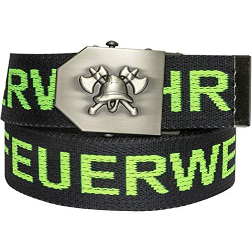 Feuerwehr-Gürtel mit Emblem und Flaschenöffner in Gürtel-Schnalle | Feuerwehr-Edition schwarz neongelb Signet | universal verstellbar 150cm | Männer Herren Frauen Damen Kinder | Einsatz Koppel | von Feuerwehrstore