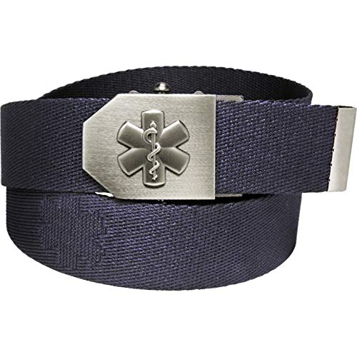 Feuerwehrstore Rettungsdienst-Gürtel Emblem Flaschenöffner in Gürtel-Schnalle | Star of Life-Edition blau | universal verstellbar 150cm | Männer Herren Frauen Damen Kinder | Einsatz Koppel | Not-Arzt von Feuerwehrstore