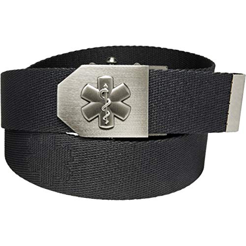 Rettungsdienst-Gürtel Emblem Flaschenöffner in Gürtel-Schnalle | Star of Life-Edition schwarz | universal verstellbar 150cm | Männer Herren Frauen Damen Kinder | Einsatz Koppel | Not-Arzt von Feuerwehrstore