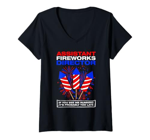 Damen Assistant Fireworks Director Pyrotechniker 4th of July T-Shirt mit V-Ausschnitt Damen Assistant Fireworks Director Pyrotechniker 4th of July T-Shirt mit V-Ausschnitt von Feuerwerk Böllern Sprüche & Pyrotechniker Outfit