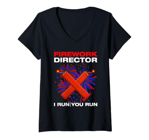 Damen Firework Director i Run You Run Pyrotechniker 4th of July T-Shirt mit V-Ausschnitt Damen Firework Director i Run You Run Pyrotechniker 4th of July T-Shirt mit V-Ausschnitt von Feuerwerk Böllern Sprüche & Pyrotechniker Outfit