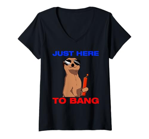 Damen Just here to bang Feuerwerk Pyrotechniker 4th of July T-Shirt mit V-Ausschnitt von Feuerwerk Böllern Sprüche & Pyrotechniker Outfit