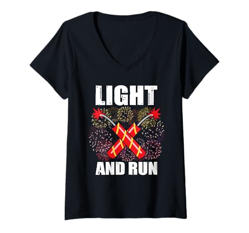 Damen Light and Run Feuerwerk Pyrotechniker 4th of July T-Shirt mit V-Ausschnitt Damen Light and Run Feuerwerk Pyrotechniker 4th of July T-Shirt mit V-Ausschnitt von Feuerwerk Böllern Sprüche & Pyrotechniker Outfit