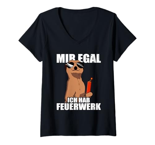 Damen Mir egal ich hab Feuerwerk Pyrotechniker 4th of July T-Shirt mit V-Ausschnitt von Feuerwerk Böllern Sprüche & Pyrotechniker Outfit
