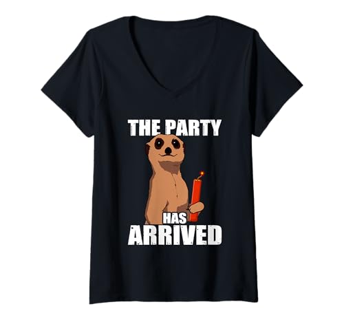 Damen The Party Has Arrived Feuerwerk Pyrotechniker 4th of July T-Shirt mit V-Ausschnitt Damen The Party Has Arrived Feuerwerk Pyrotechniker 4th of July T-Shirt mit V-Ausschnitt von Feuerwerk Böllern Sprüche & Pyrotechniker Outfit