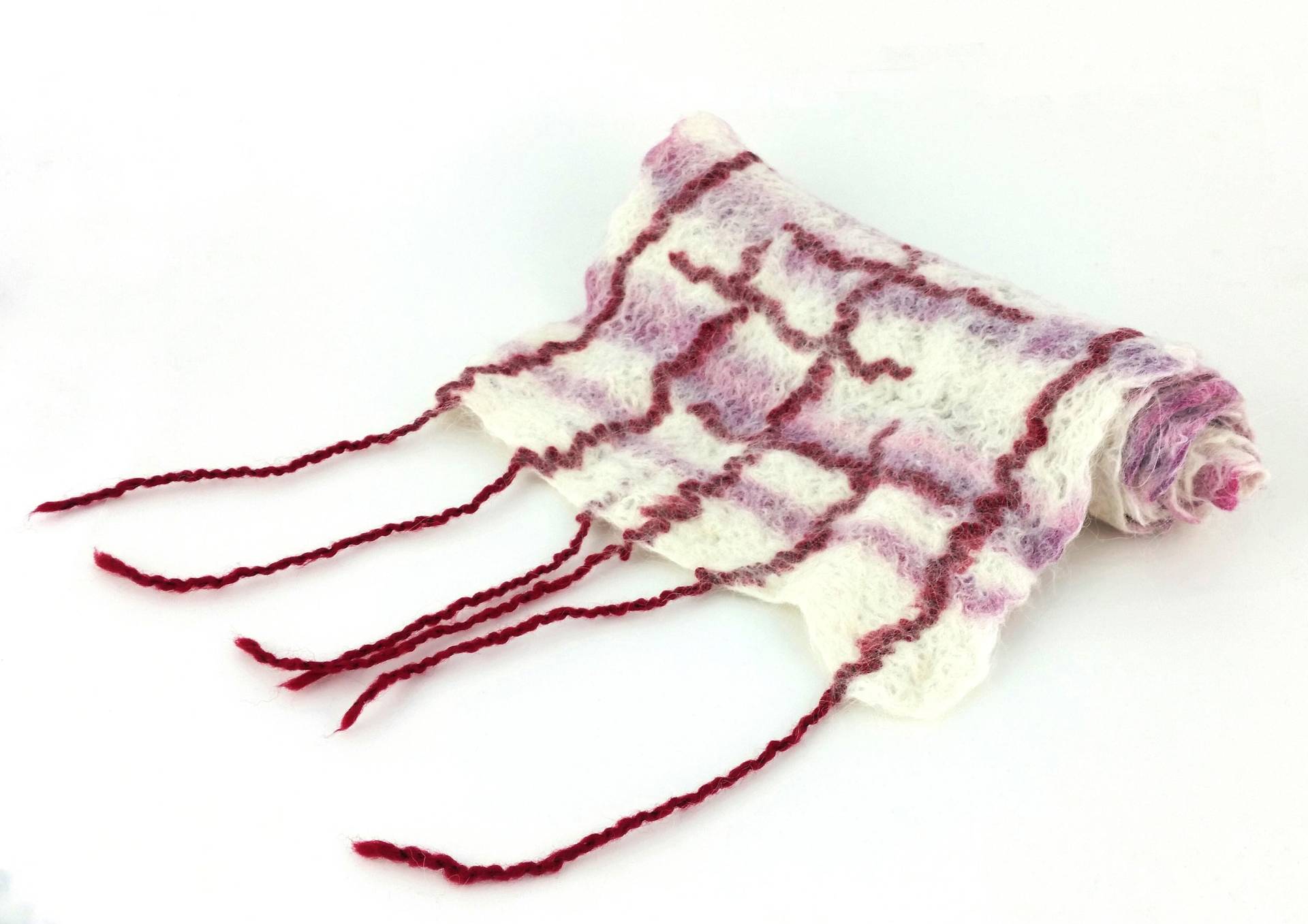 Gefilzter Schal Aus Alpakawolle, Stola, Schal, Weiß Und Rosa, Weich Warm, Für Männer Oder Frauen, Unisex von Feutree