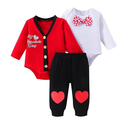 Baby Junge Valentinstag Outfit Neugeborene Baby Junge Valentinstag Kleidung Baby Valentinstag Outfit Mein Erster Baby Strampler Valentinstag 3 Teilig Baby Valentinstag Gentleman Set 0-3 Monate von Feuvois