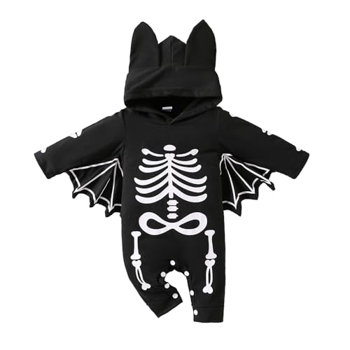Feuvois Baby Fledermaus Kostüm Halloween - Weicher Infant Halloween Strampler mit Skelett Druck, Neugeborenen Halloweens Kostüms Perfekt für Cosplay Party, Baby Halloweens Outfit für 9-12 Monate von Feuvois