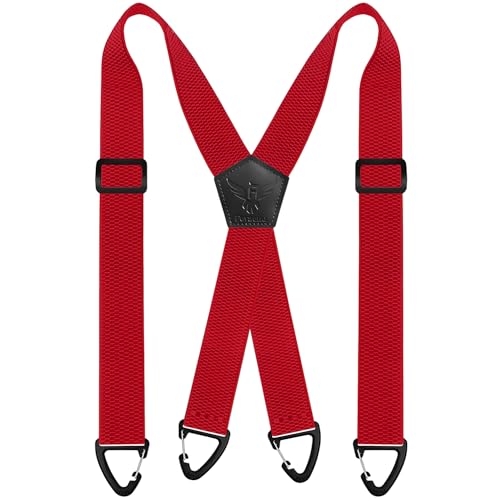 Fevaeno Hosenträger Herren Breit 4cm Anti-Rutsch-Schnalle Einstellbar und Elastische Einheitsgröße Hosenträger für Herren und Damen (XRot) von Fevaeno