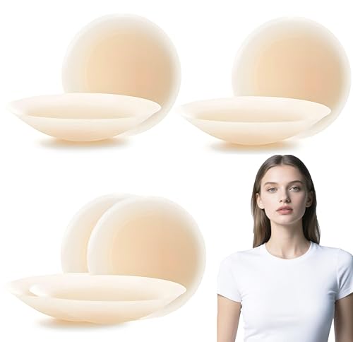 Fevaeno Nippelpads, 8 Stück Selbstklebende Nipple Cover für Damen mit Brustwarzenschutz, Wiederverwendbares und Waschbar Damen Silikon Pasties, Rund, 8.5cm ultradünn Crème von Fevaeno