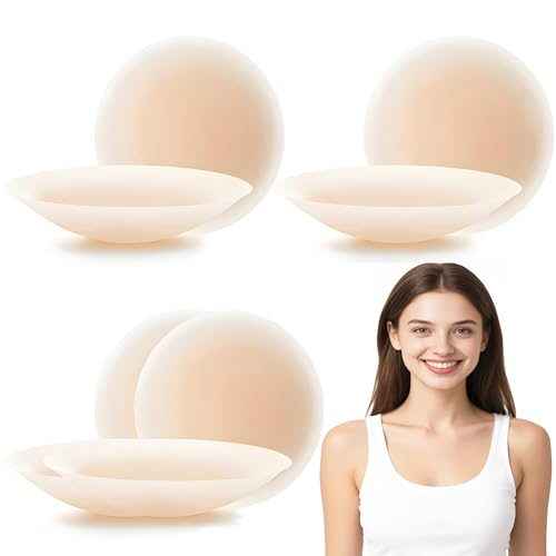 Fevaeno Nippelpads, 8 Stück Selbstklebende Nipple Cover für Damen mit Brustwarzenschutz, Wiederverwendbares und Waschbar Damen Silikon Pasties, Rund, 8.5cm ultradünn Nude von Fevaeno