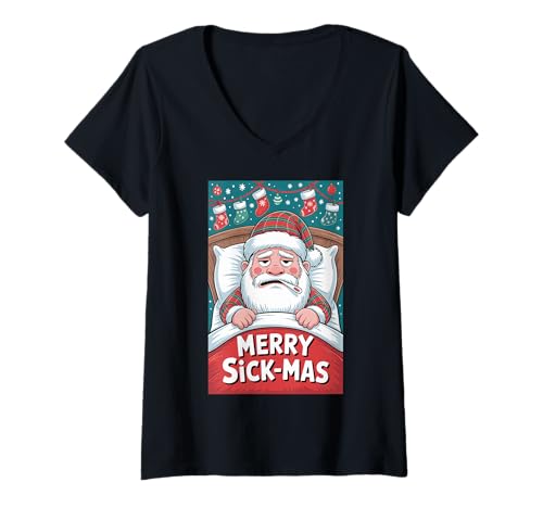 Damen Kranker Weihnachtsmann Weihnachten Feiertage Xmas Krankheit T-Shirt mit V-Ausschnitt von Fever Santa Claus Christmas Winter