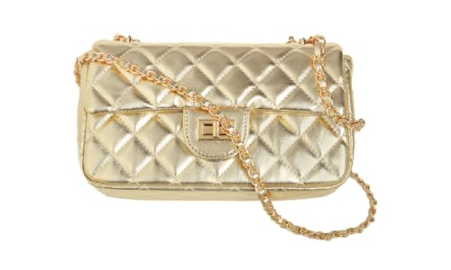 Feversole Crossbody Bag,Umhängetasche Kleine - Kette Schulterriemen Crossbody Bag-Schultertasche Abendtasche Citytasche Leder Feste Multifunktionstasche (Gold) von Feversole