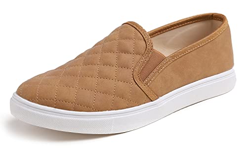 Feversole Damen Casual Slip On Sneaker Komfort Cupsole Loafer Flats, Bronze gestepptes veganes Leder FVS00123-38.5EU von Feversole