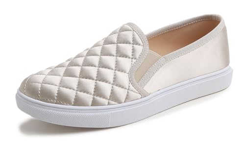 Feversole Damen Casual Slip On Sneaker Komfort Cupsole Loafer Flats, Gold gestepptes Satin FVS00123-39EU Feversole Damen Casual Slip On Sneaker Komfort Cupsole Loafer Flats, Gold gestepptes Satin FVS00123-39EU von Feversole