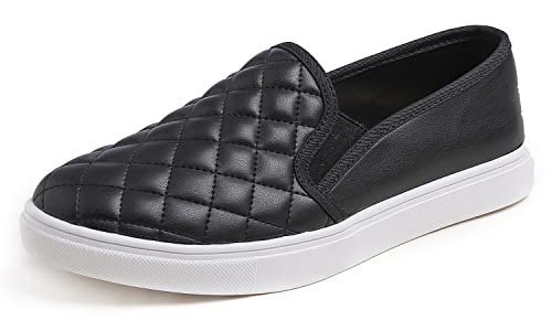 Feversole Damen Casual Slip On Sneaker Komfort Cupsole Loafer Flats, Schwarzes gestepptes veganes Leder FVS00123-37.5EU von Feversole