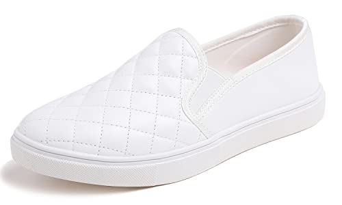 Feversole Damen Casual Slip On Sneaker Komfort Cupsole Loafer Flats, Weiß gestepptes veganes Leder FVS00123-41EU von Feversole