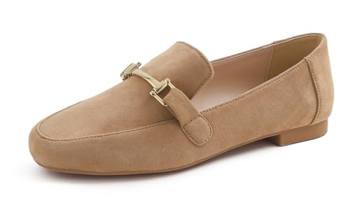 Feversole Damen Fashion Trim Deco Loafer Hausschuhe, D'orsay Loafer Helles Kamel wildleder 41 EU von Feversole