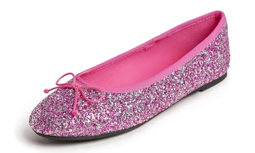 Feversole Damen Klassische Ballerinas Profilsohle Glänzende Paillette Flach,Ballerinas Damen Elegant Ferien Rosa 38 von Feversole