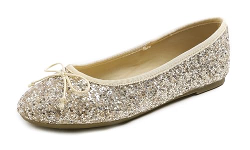 Feversole Damen Klassische Ballerinas Profilsohle Glänzende Paillette Flach,Ballerinas Damen Elegant Helles Gold 36 von Feversole