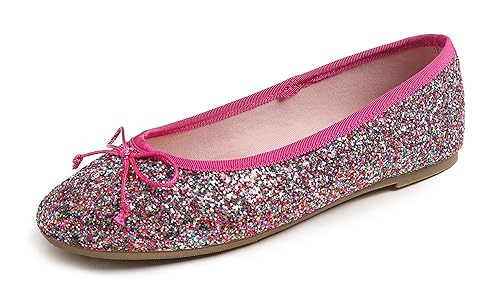 Feversole Damen Klassische Ballerinas Profilsohle Glänzende Paillette Flach,Ballerinas Damen Elegant Mutli Fuchsia 37 von Feversole