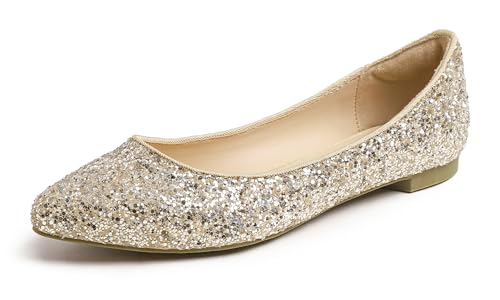 Feversole Damen Klassische Ballerinas Profilsohle Glänzende Paillette Flach Helles Gold 39 von Feversole