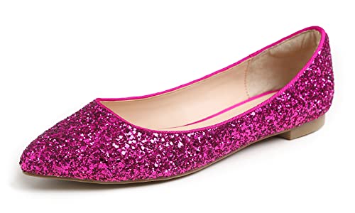 Feversole Damen Klassische Ballerinas Profilsohle Glänzende Paillette Flach Helles Heißes Fuchsia 38.5 von Feversole