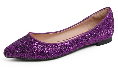 Feversole Damen Klassische Ballerinas Profilsohle Glänzende Paillette Flach Helles Lila 36 von Feversole