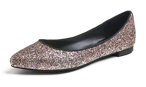 Feversole Damen Klassische Ballerinas Profilsohle Glänzende Paillette Flach Multi Schwarz 40 von Feversole