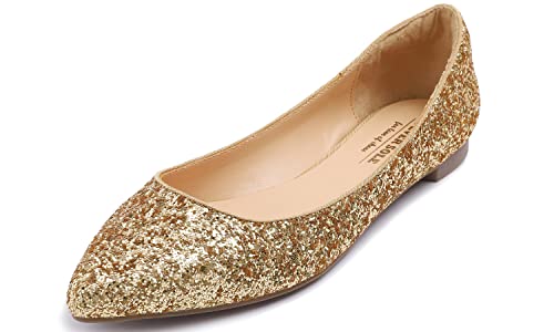 Feversole Damen Klassische Ballerinas Profilsohle Glänzende Paillette Flach Punkt Punkt glänzend Gold 37.5 von Feversole