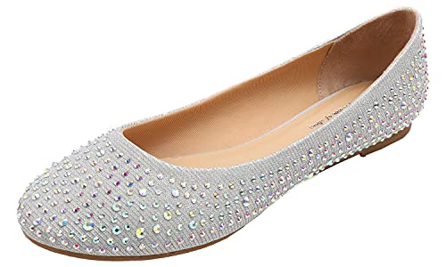 Feversole Damen Klassische Ballerinas Profilsohle Glänzende Paillette Flach von Feversole