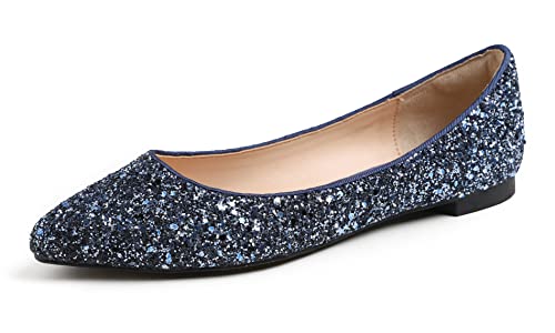 Feversole Damen Klassische Ballerinas Profilsohle Glänzende Paillette Flach Helles Nacht blau 38 Feversole Damen Klassische Ballerinas Profilsohle Glänzende Paillette Flach Helles Nacht blau 38 von Feversole