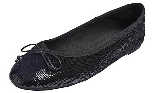 Feversole Damen Klassische Ballerinas Profilsohle Glänzende Paillette Flach von Feversole