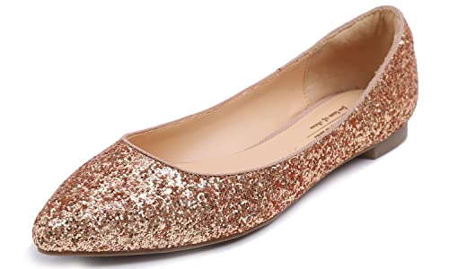 Feversole Damen Klassische Ballerinas Profilsohle Glänzende Paillette Flach Punkt Punkt glänzend Roségold 36 von Feversole